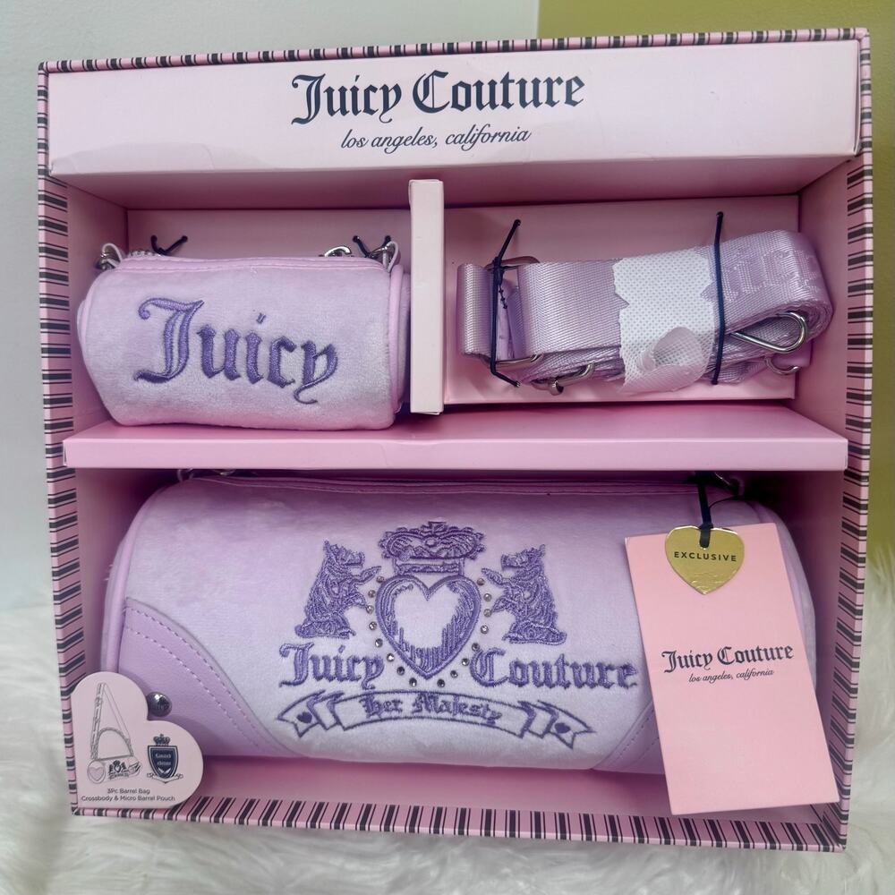 Juicy Couture Heritage Barrel Bag Scottie Purple Silver Charm Mini Crossbody NEW